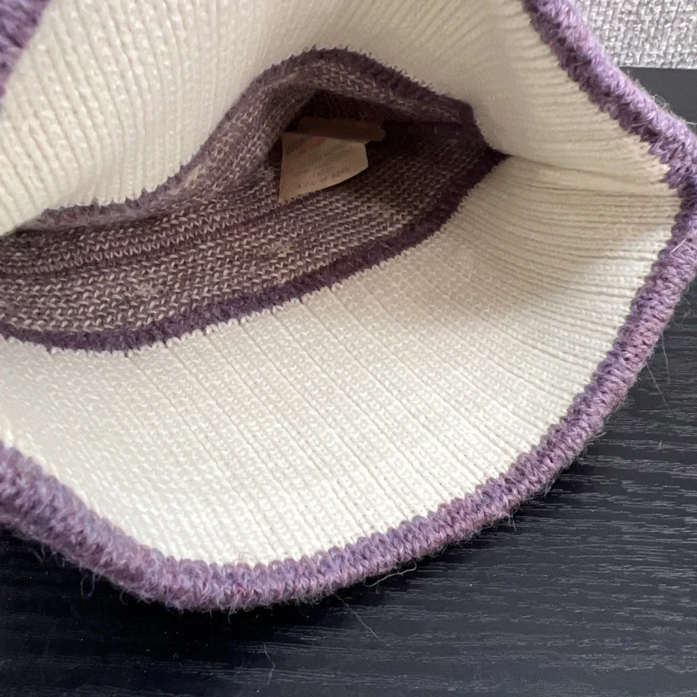 Vintage Wigwam Purple Dot  100% Wool Knit Pom Pom Snow Beanie Cap Hat Winter Ski